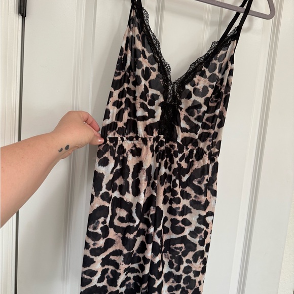 SHEIN Other - SHEIN Leopard Print Chemise Brown and Black Lace Trim